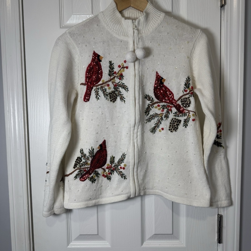 Vintage Tiara International Sweater Womens Small Christmas Cardinals Sequins 90s